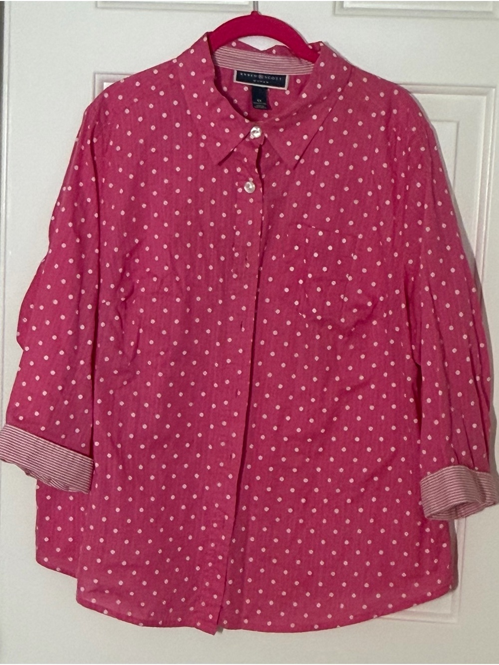 Jones New York Pink Polka Dot Button-Front Shirt